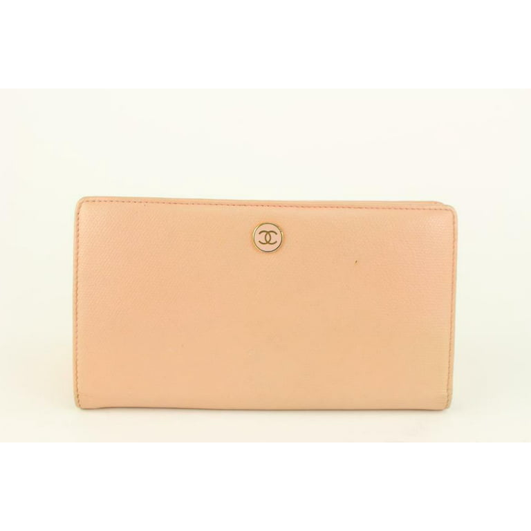Chanel Pink Calfskin Leather Button Line CC Logo Long Wallet 122c1W 