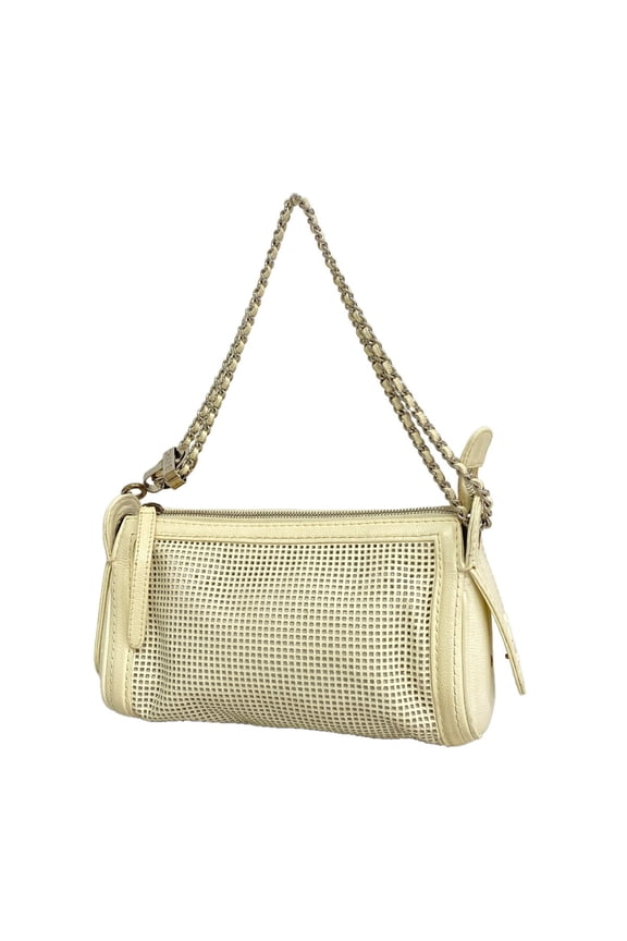 Pre-Owned Chanel Shoulder Bag, Chain Strap, Perforated Leather, Ivory, Women's