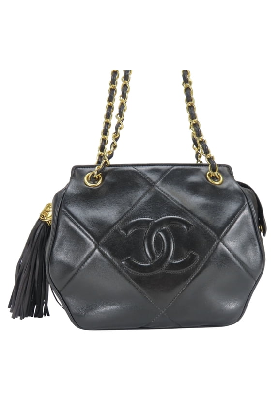 Pre-Owned Chanel Shoulder Bag, Fringe, Lambskin, Black, Gold Hardware, Coco Mark, Chain,...