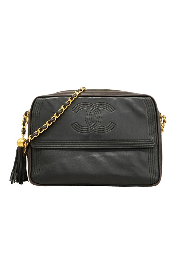 Pre-Owned Chanel Shoulder Bag with Chain Strap, Lambskin, Black, Women's