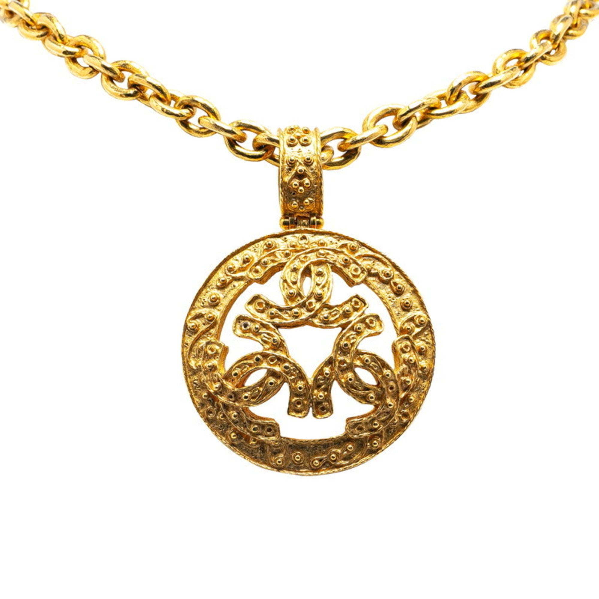 CHANEL Blackstone COCO Mark Necklace Accessories Gold black