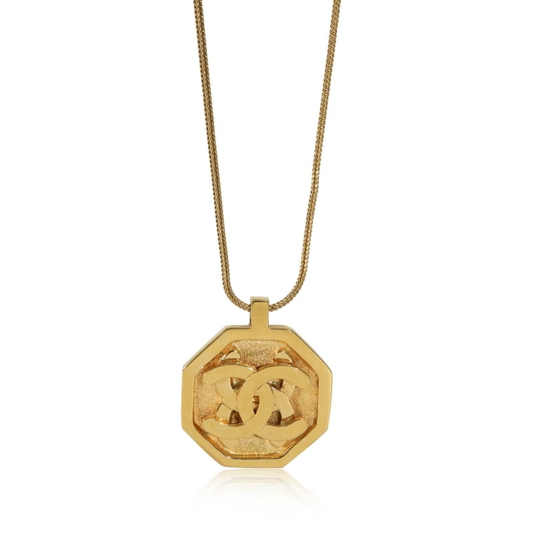 Chanel Vintage Double CC Logo Octagon Pendant on Woven Chain Gold