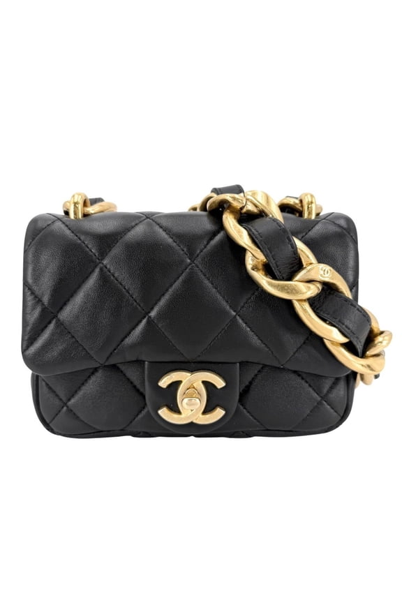 Pre-Owned Chanel Women's Matelass Shoulder Bag, Coco Mark, Chain Strap, Square Mini Lambskin,...