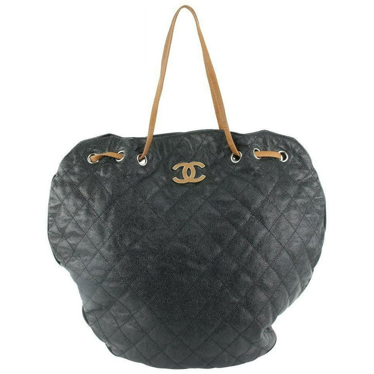 Chanel XL Black Quilted Caviar Leather Cocomark Drawstring Hobo Tote  1231c25W