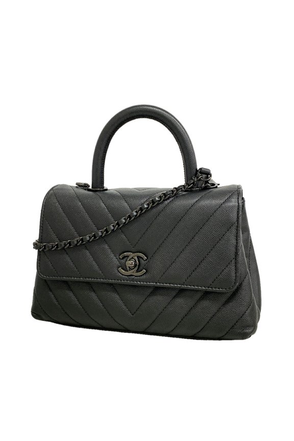 Pre-Owned Chanel handbag, chain shoulder strap, chevron, Coco handle, caviar leather, black,...