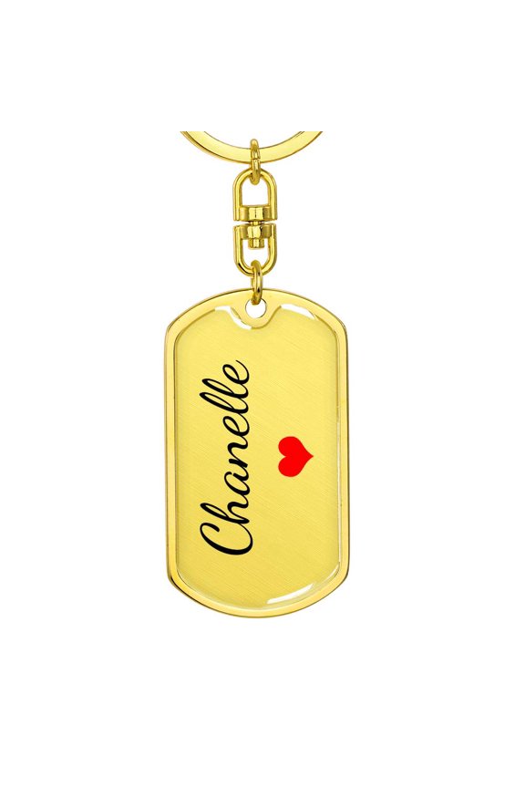 Chanelle Keychain – Name Keychain Gift Title: Dog Tag with Swivel Keychain (Gold)