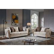 Chanelle Thick Velvet Fabric 2Pc Living Room Set Made With Wood in Beige