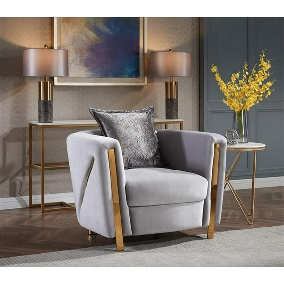 Chanelle Thick Velvet Fabric Upholstered Chair Made With Wood in Gray