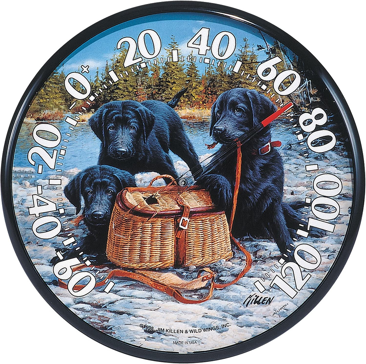 Chaney Instrument Outdoor Wall Thermometer Puppies 12.5 in Round