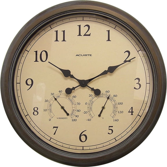 AcuRite 24" Outdoor/Indoor Wall Clock with Thermometer and Humidity, Weathered Bronze Finish (01061)