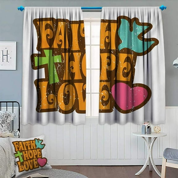 Chaneyhouse Hope Blackout Window Curtain Grunge Faith Hope Love Quote with Religious Symbols Ca