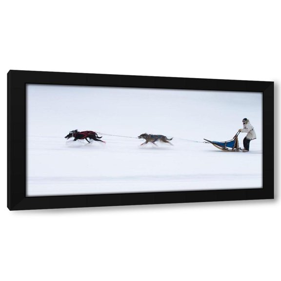 Cheng Chang 14x9 Black Modern Wood Framed Wall Art Titled - Sled Dogs Race - 1