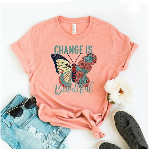Change Is Beautiful T-shirt Sunflower Shirt Good Vibes Tee Rainbow Top Inspirational Motivational Kindness Gift Butterfly Fall Proof That Cute Autumn