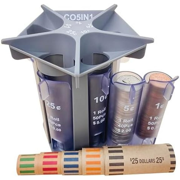 Change Sorter Tube as Coin Counter Machine with Coin Wrappers, Coin Sorter Change Counter, Coin Organizer & Coin Holder Coin Roller, Empty your Pocket Change Piggy Bank & Coin Bank Quick & Easy