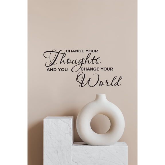 Picniva, Change Your Thoughts and You Change Your World Vinyl Wall Decal, Motivational Quote, Red, 10 x 22 in, Home Office Bedroom Mindfulness Decor