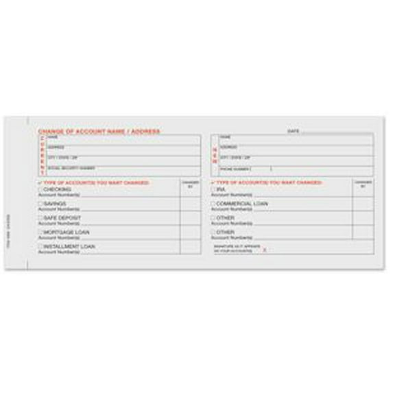 Change of Account Name/Address 3 Part Form