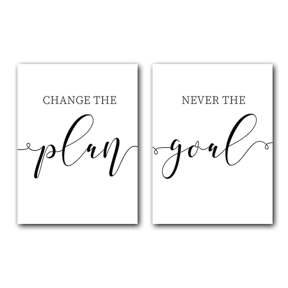 Change the Plan Never the Goal Set of 2 Posters 18 x 24 Inches Minimalist Art Typography Art Bedroom Wall Art Romantic Gift Home Wall Art Poster