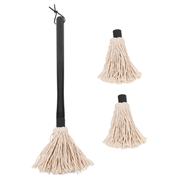 PRETYZOOM BBQ Basting Mop Brush Set with 2 Replacement Heads, Rubberwood Handle, for Grilling, Roasting, Baking - Essential BBQ Supplies