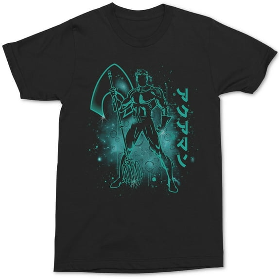 Changes Mens Aquaman Burst Kanji Graphic T-Shirt, Black, Small