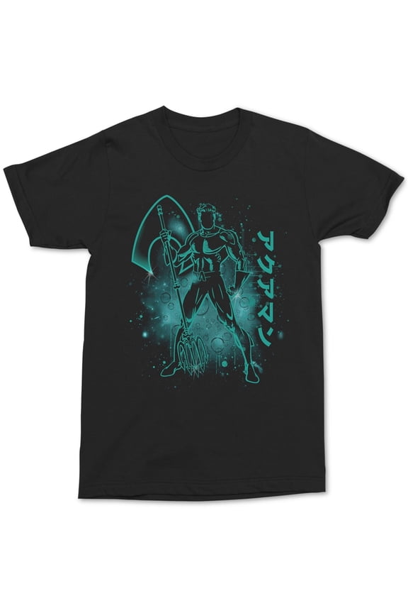 Mens Aquaman Burst Kanji Graphic T-Shirt, Black, Small