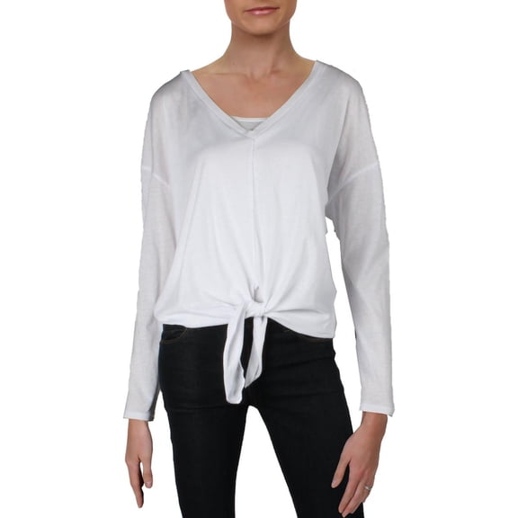 Changes WHITE Tie Front V-Neck Top, US Medium