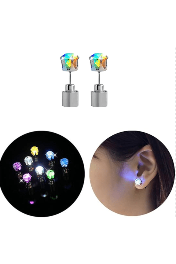 Changing Color LED Earrings, Shiny Light up LED Earring Studs Unisex for Party Carnival Valentine's Day - (Multicolor)&(1 Pairs)