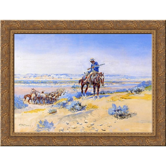 Changing Horses 24x18 Gold Ornate Wood Framed Canvas Art by Charles M. Russell