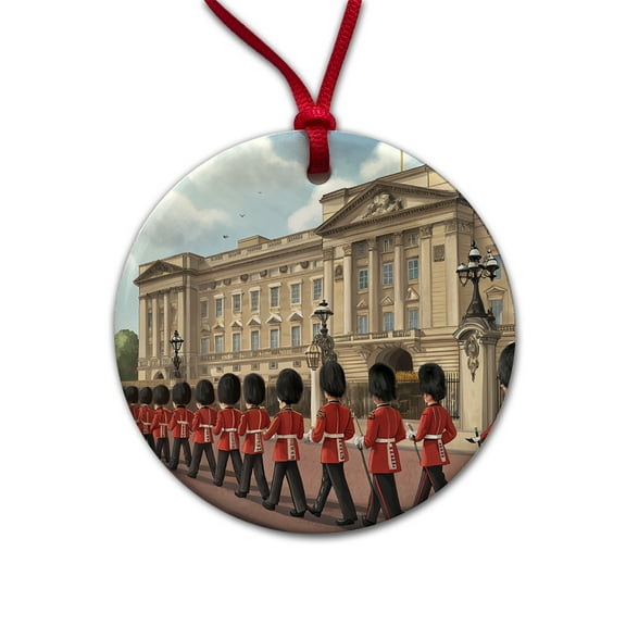 Changing Of The Guard At Buckingham Palace London England Christmas Tree Holiday Round Ceramic Ornament