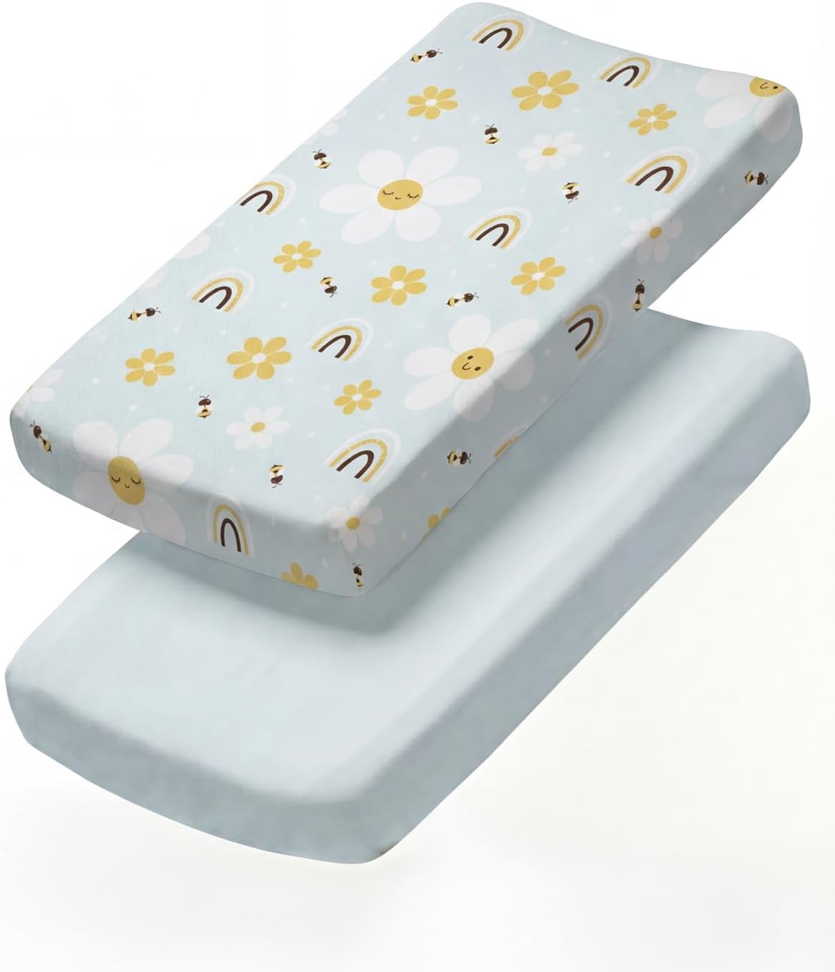 Changing Pad Cover - Pack of 2 Soft Unisex Diaper Change Microfiber Table Sheets - Fits 32"x16" Contoured Pad - Changing Pad Cover for Baby Boys & Girls - Machine Washable - Oeko-Tex, Rainbow Bloom