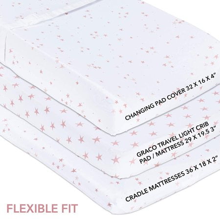 Ely's & Co Jersey Cotton Changing Pad Cover, Dusty Rose and Mauve Pink Stars, 2 Count