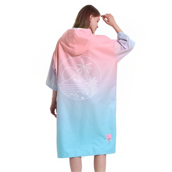 Changing Robe with Hood Microfiber Towel Poncho Robe with Zipper Short Sleeve Surf Poncho Oversized Changing Towel Robe Quick Dry Towel Poncho One Size Fit All for Surfing Swimming Wetsuit Changing