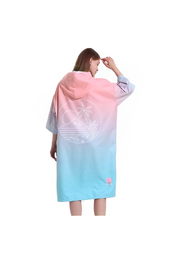Changing Robe with Hood Microfiber Towel Poncho Robe with Zipper Short Sleeve Surf Poncho Oversized Changing Towel Robe Quick Dry Towel Poncho One Size Fit All for Surfing Swimming Wetsuit Changing