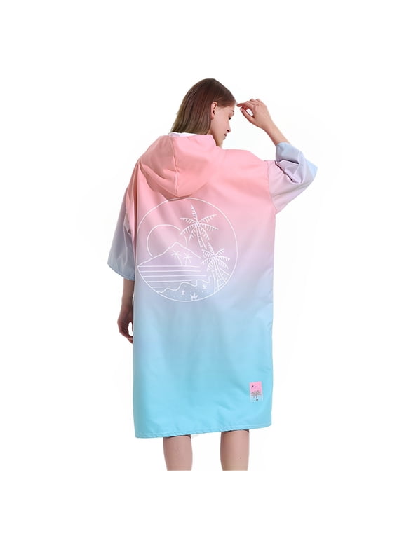 Changing Robe with Hood Microfiber Towel Poncho Robe with Zipper Short Sleeve Surf Poncho Oversized Changing Towel Robe Quick Dry Towel Poncho One Size Fit All for Surfing Swimming Wetsuit Changing
