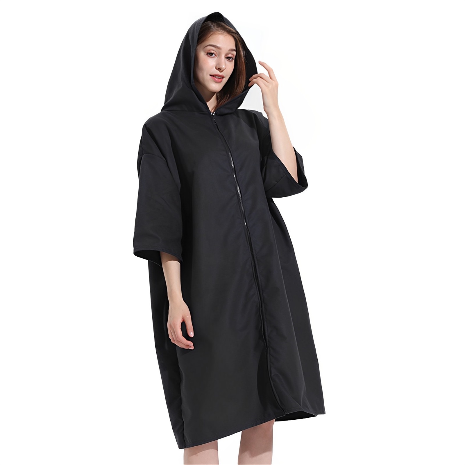 Poncho Robe Changing Robe with Hood Microfiber Towel Poncho Robe with Zipper Short ...