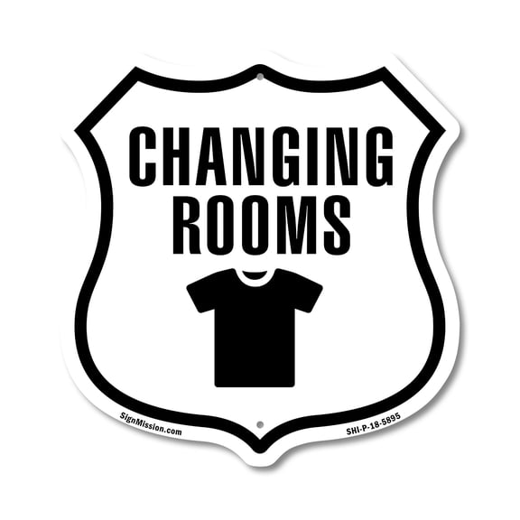Changing Rooms 12 inch X 12 inch Shield-Shaped Rust-Free Aluminum Metal Sign Weather Resistant Made in the USA