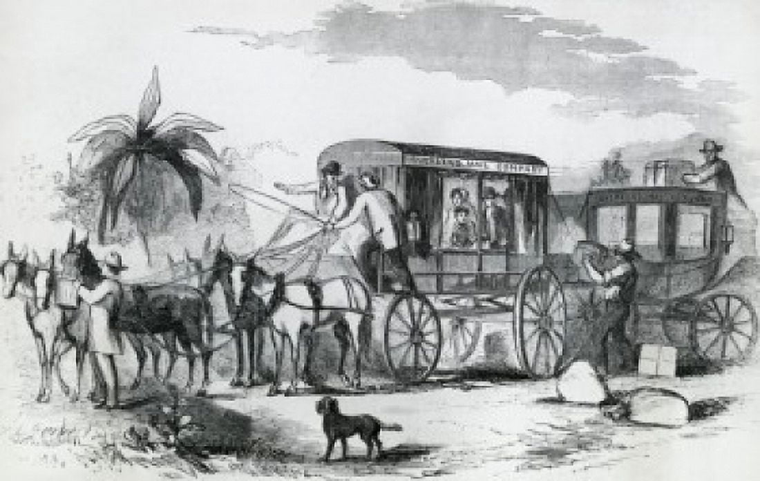 Changing Stagecoach For Celerity Wagon On The Overland Mail 1858 Artist Unknown Canvas Art - (18 x 24)