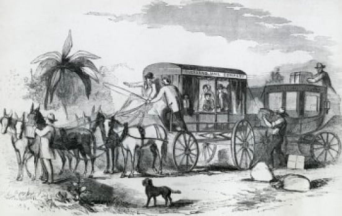 Changing Stagecoach For Celerity Wagon On The Overland Mail 1858 Artist Unknown Canvas Art - (24 x 36)
