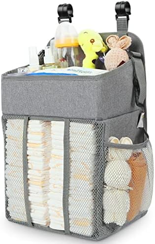 Changing Table Diaper Organizer -  Hanging Diaper Stacker Nursery Caddy Organizer for Cribs Playard Essentials Storage - Hold 52+ Diapers - 18.5" x 10.5" x 8" (Gray)