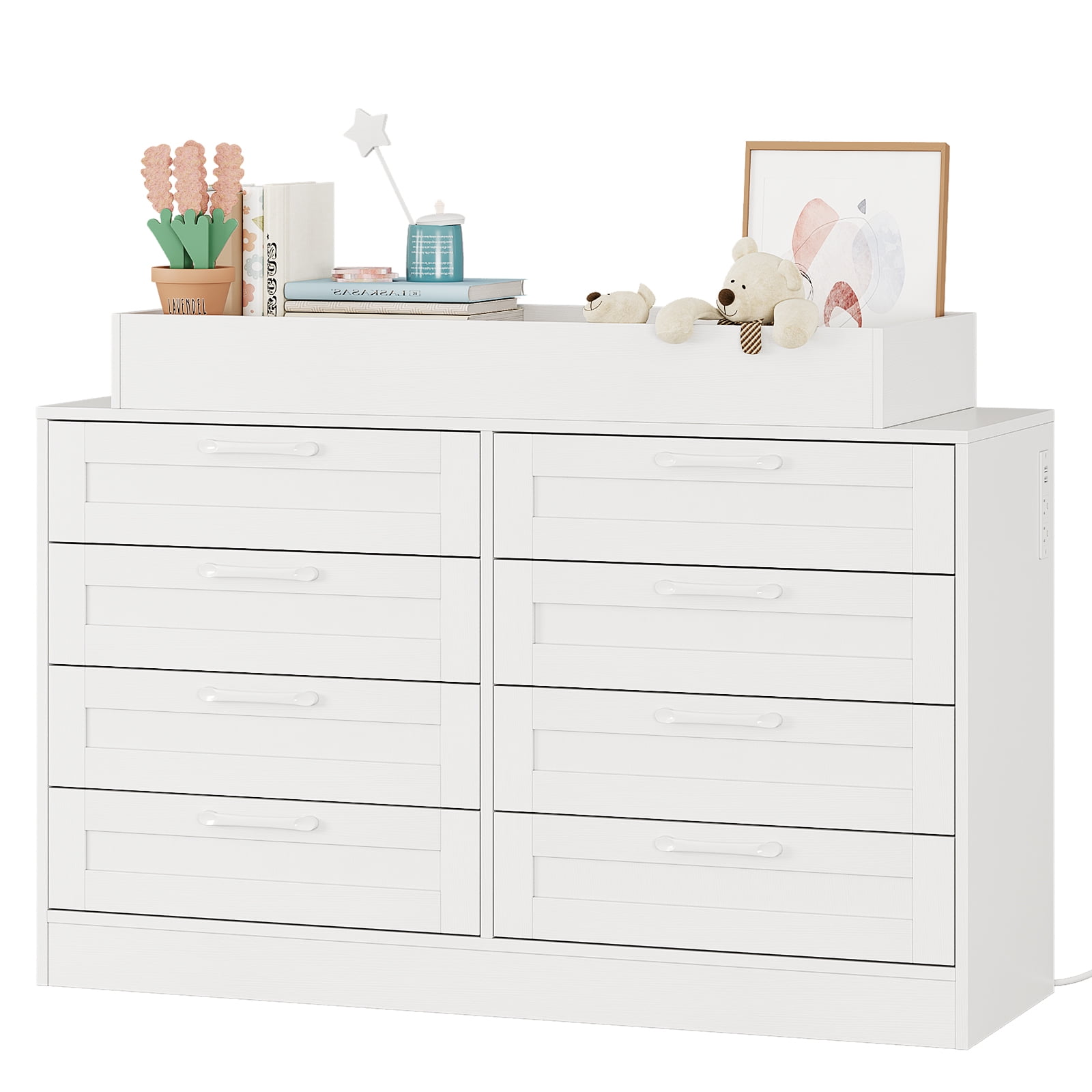 Changing Table Dresser with 8 Wood Drawers,Modern Nursery Dresser with Safety Shelf Top,Multi-Functional Diaper Changing Station for Bedroom
