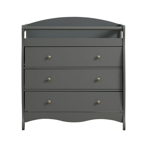 Changing Table with 3 Drawer Wooden Nursing Table with Safety Rail and Strap Baby Diaper Changing Dresser for Bedroom Easy Assembly Grey