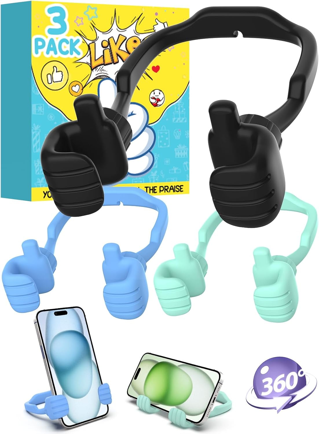 ChangmaiuPhone Stand for Desk: 3 Pack Back to School Supplies Gifts for Teens Boys Girls Kids Thumbs Up Lazy Phone Holder for iPhone Birthday Gift for Dad Husband Funny Gadgets Men Adults Trendy Stuff