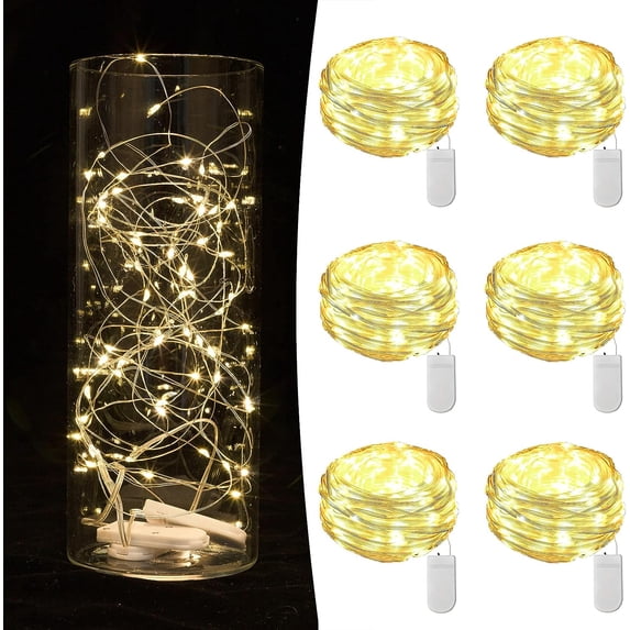 Changmaius 6/12/18 Pack Fairy Lights Battery Operated String Lights 7ft 20 Led Mason Jar Lights Waterproof Silver Wire Light Fireflies DIY Party Wedding Christmas Valentines Day Decoration