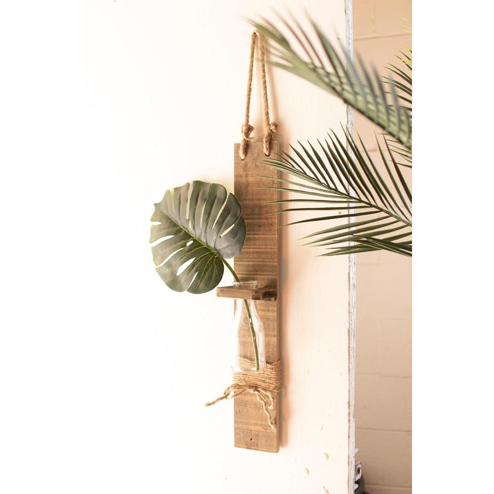 Rustic Glass Bottle Bud Vase on Recycled Wood with Rope Hanger