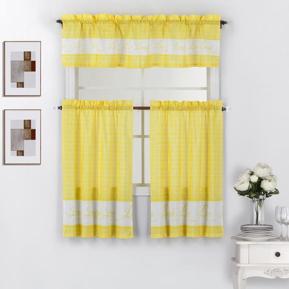 Live Love Laugh 3 Piece Printed Kitchen Window Curtain Valance & Tier Panels Set
