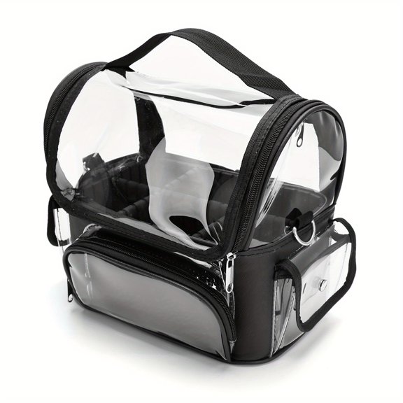 ChangyiF Transparent PVC Makeup and Hairstylist Tool Bag, Multi-Pocket Clear Beauty Tool Storage Bag for Makeup Artists, Stadium Events and Travel