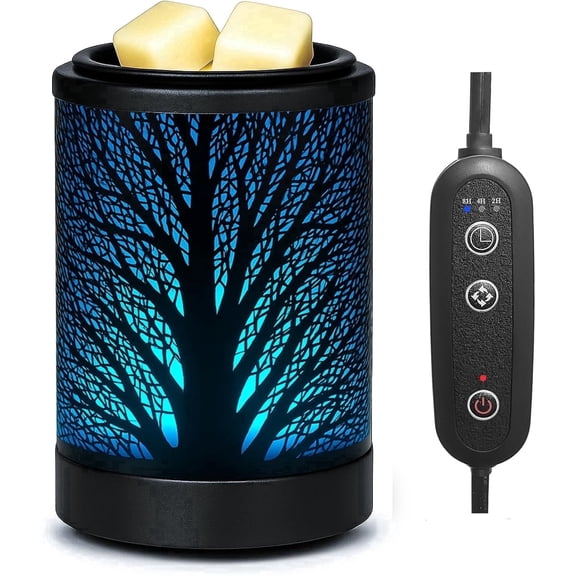 Wax Melt Warmer 2-in-1 Electric Candle Warmer with Timer (2H/4H/8H), PTC Heating Plate, 7 Color LED Light, Silicone Dish, Tree Design for Home Bedroom Office Decor