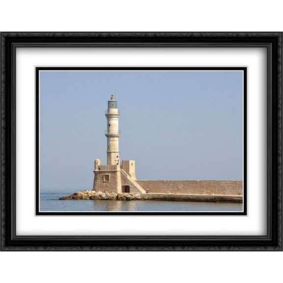 Chania Lighthouse, Crete, Greece 2x Matted 36x28 Large Black Ornate Framed Art Print by The Cityscape Art Print Series