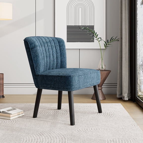 Channel Back Shellback Chair in Navy/Soft, Easy - clean Boucle Fabric