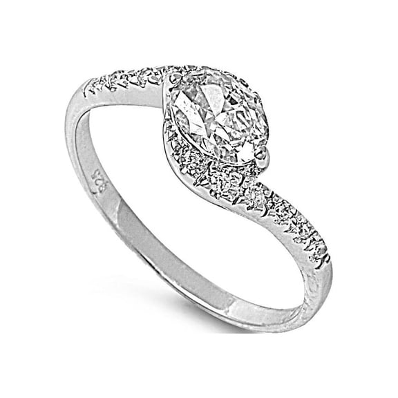 Channel Bridged Round Center Cubic Zirconia Ring Sterling Silver 925