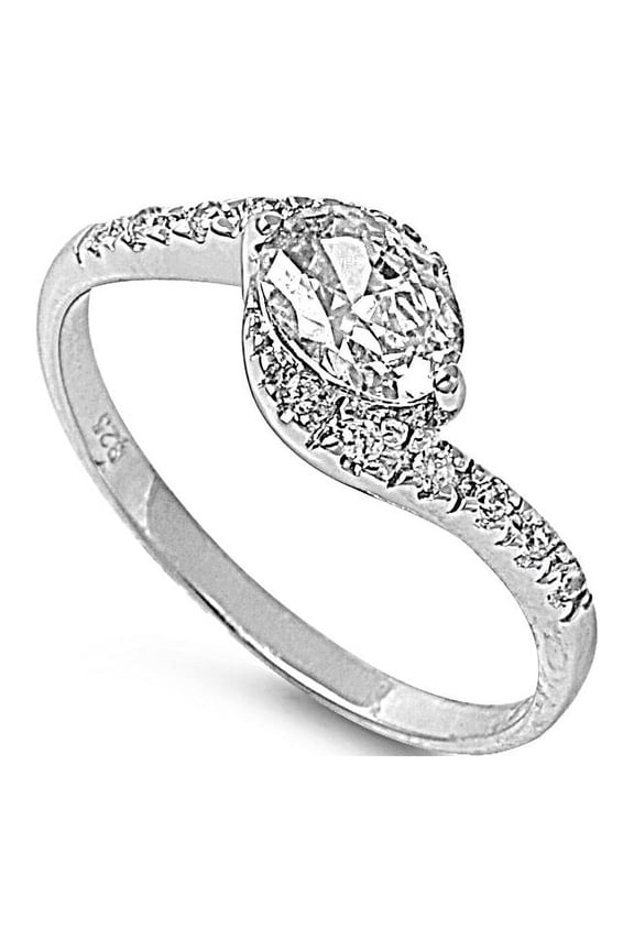 Channel Bridged Round Center Cubic Zirconia Ring Sterling Silver 925